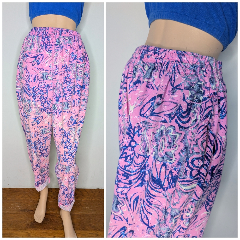 Vintage 90s Neon Colorful All Over Print Baggy High Waisted Beach Pants Large